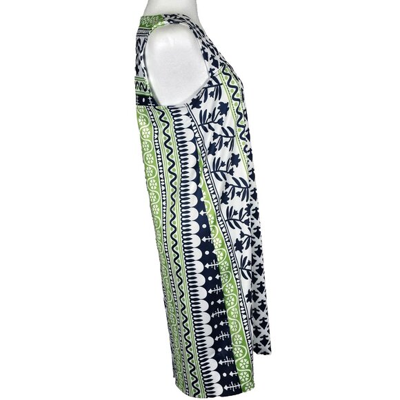 Gretchen Scott Two Timer V Neck Sleeveless Sheath Dress Sz Small Navy And Green - Picture 4 of 7